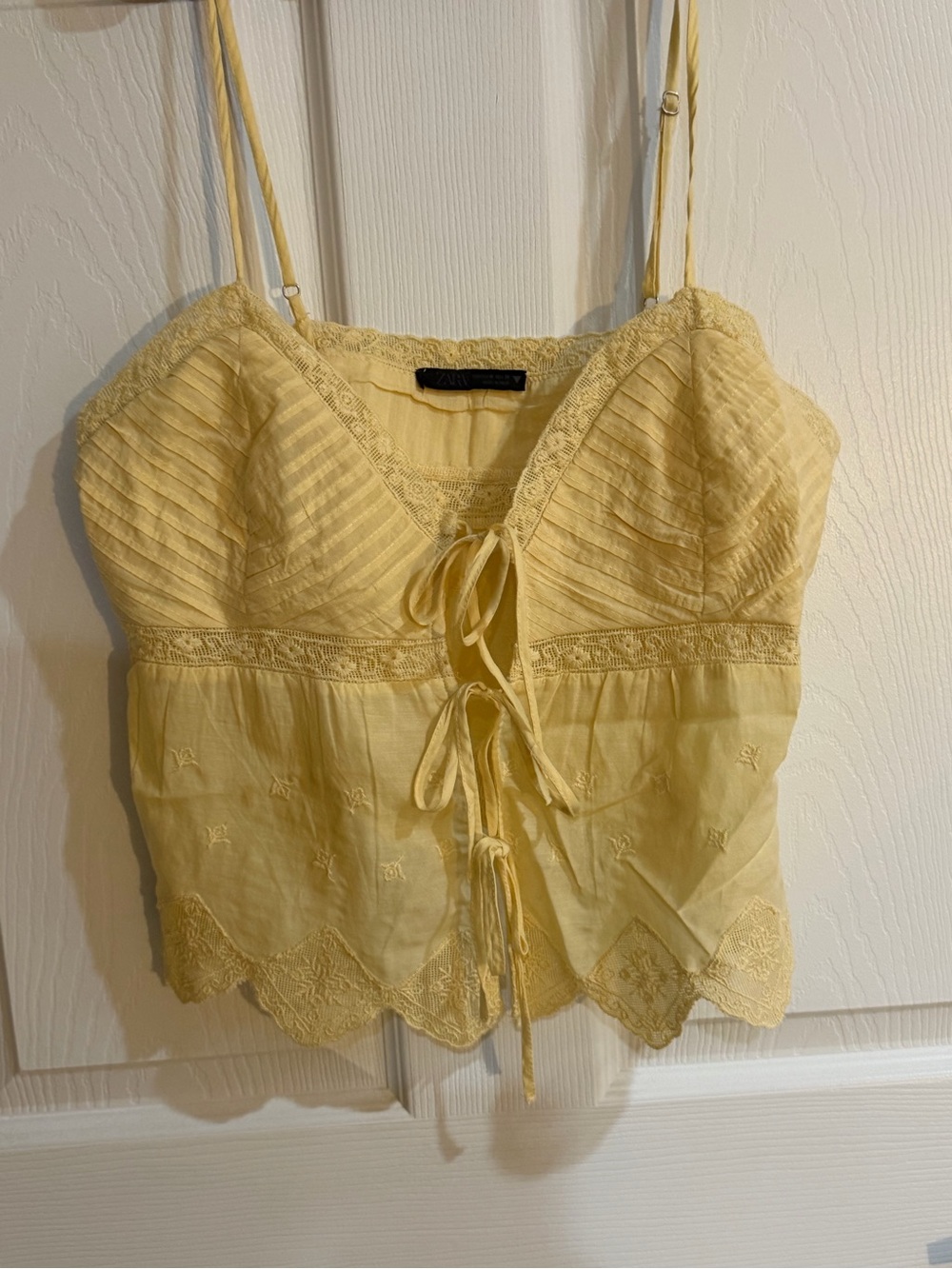 Zara Pale Yellow Lace-Trim Camisole Top